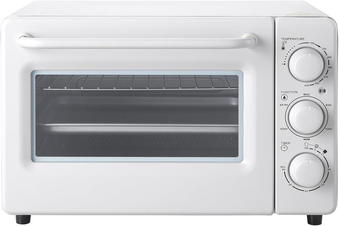 Novaspark Air Fryer Toaster Oven Combo, Retro Convection Oven Countertop,19QT Small Toaster Oven, 4-slices or 9" Pizza,Bake,Toast,Broil, Air Fry, Rapid Heating Mini Conventional Oven, Non-Stick, White