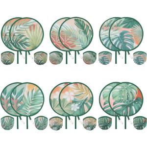 Cobahom 9.8" Handheld Fan Foldable for Women Kids Round Folding Fan for Cooling Summer Travel Outdoor Party Camping Wedding 12 PCS Plants