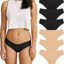 SHARICCA Women Seamless Cheeky Bikini No Show Panties Ladies Invisible Breathable Briefs Soft Stretch Underwear Multi Pack (Small, (6 Pack) 3 Black 3 Beige)