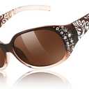 FEISEDY Women's Polarized Sunglasses Wrap Around Rhinestone Design Fashion Sunnies UV400 Protection B1091, Gradual Tea Frame & Tea Lens
