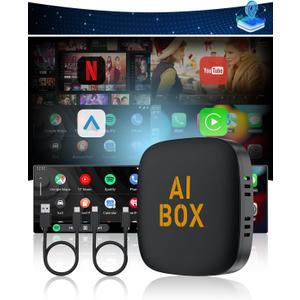 5 in 1 Wireless CarPlay Adapter and Android Auto Adapter Support Netflix/YouTube - CarPlay Ai Box Convert CarPlay Dongle TF Card/U Disk Magic Link for OEM Wired CarPlay/Android Auto Cars