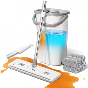 ZJSYJJ Mop and Bucket Set: 360° Flat Squeeze Mop with Long Handle & Wringer Bucket, 6 Washable Microfiber Pads for Kitchen, Bathroom, Wall Cleaning, Wet Dry Use, Lovely Gift for Women