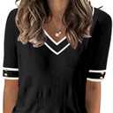 AKEWEI Womens V Neck Sweater Short Sleeve Lightweight Knit Summer Fall Tops with Decorative Buttons, XL, Black