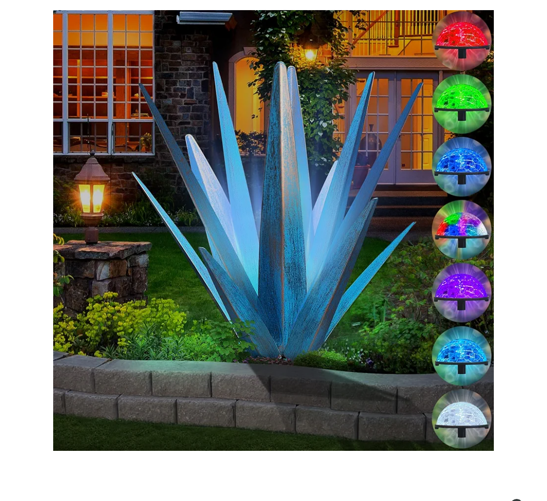 Brand: KODIBO
Large Tequila Rustic Sculpture, Rustic Metal Agave Plants for Outdoor Patio Yard, Home Decor Hand Painted Metal Agave Garden Yard Statue, Outdoor Lawn Ornaments (Sky Blue - L(W/Solar Light)) 5"D x 3"W x 23"H