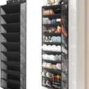 20-25 Pairs Over the Door Shoe Organizer, Clear Pockets Shoe Rack for Closet Door, 10-Tier Hanging Shoe Rack for Boots, Behind the Door Shoe Holder Fit All the Family's Sneakers, Boots, Heels, Black