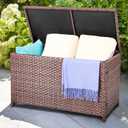 DIMAR GARDEN Outdoor Storage Deck Boxes with Waterproof Cover 70 Gallon,Patio Wicker Storage Box,Brown