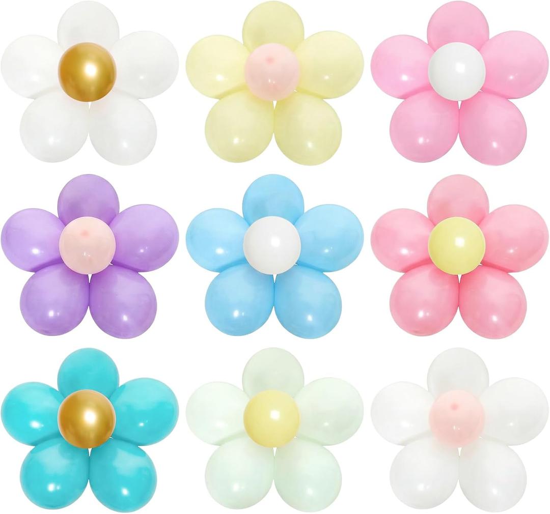 16 Set Daisy Flower Balloons DIY Kit Boho Macaron Pastel Daisy Latex Balloon Flower Party Decorations Colorful Groovy Retro Hippie Balloons for Birthday Wedding Engagement Garland Party Supplies