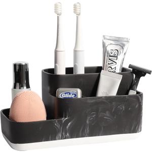 zccz Toothbrush Holders Bathroom Organizer - Tooth Brushing Holder for Bathrooms - Electric Toothbrush and Toothpaste Holder Bathroom Counter Sink Accessories, Black (Black Marble Look)