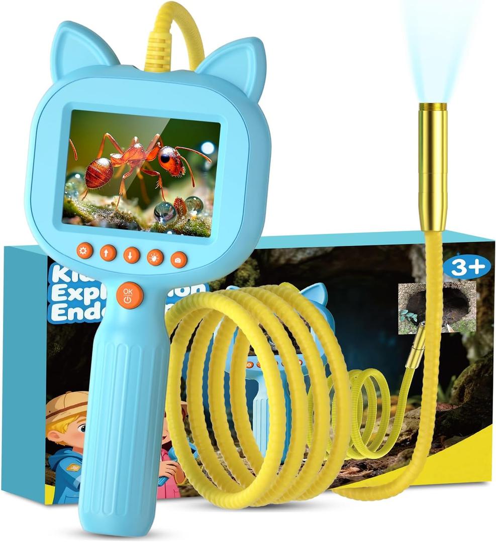 Kids Borescope Toy with Light, 1920P HD Endoscope Snake Wildlife Camera with 2.8" LCD, STEM Educational Science Kit for Ages 3-12, Stocking Stuffer & Outdoor Nature Exploration Gifts for Boys & Girls (Blue)