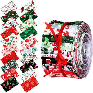 Tegeme 40 Pcs Christmas Jelly Fabric for Quilting Strips, 2.55 Inch Xmas roll, Red and Green Precut Fabric Patchwork Rolls for Quilting and Sewing DIY Crafts (Vivid Style)