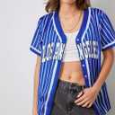 Baseball Jersey for Women Baseball Shirt: Baseball Graphic Button Down Plain Tshirts Sports Active V Neck Tee Tops (Blue, L)