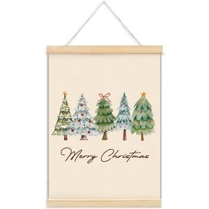 ShowDraven Pink Tree Christmas Hanger Frame Wall Art Decorations, Outdoor Indoor Christmas Wall Decor for Kitchen Bedroom Bathroom Office, 12x16 Inch