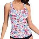 WOWENY Womens Swim Tankini Tops Only Bathing Suit Tops Slim Fit Swimwear UPF 50+ Ruch Tummy Control Swimsuits No Bottom (Large, Animal Floral-2272)