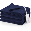 Sunbeam Electric Heated Bed Blanket Navy Soft Microplush 12 Heat Settings Twin 84 x 62