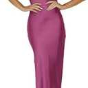 Satin V Neck Puffy Sleeves Silk Midi Dresses Empire Waist Elegant Tie Back Formal Cocktail Dress for Women Wedding Guest, XL
