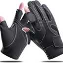 Leather Fishing Gloves for Men and Women 2 Cut Fingers Flexible Great for Photography Fly Fishing Ice Fishing Running Touchscreen Texting Cycling Walking (Large)