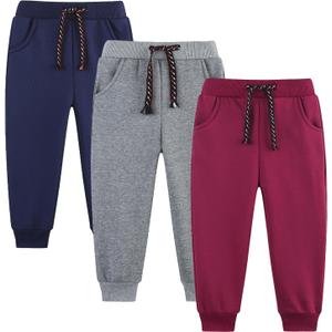 Funnymore 3 Pack Boy's and Girl's Fleece Pull on Jogger Sweatpant with Pockets and Drawstring, Size 3 Years