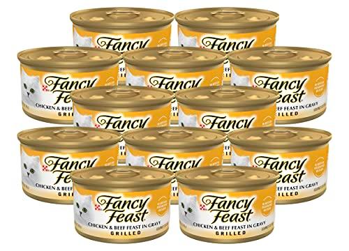 Purina Fancy Feast Grilled Wet Cat Food, Grilled Chicken & Beef Feast in Gravy, Wet Cat Food with No Artificial Preservatives or Colors, 3 OZ Can (Pack of 24) BB: Feb 2026