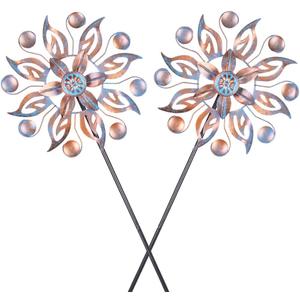 VEWOGARDEN 2PCS Metal Wind Spinners, Waterproof Wind Sculptures & Spinners Small Garden Art Outdoor Wind Spinner Kinetic Wind Spinners for Yard and Lawn (Orange Red)
