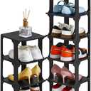 5 Tiers Shoe Rack Organizer for Closet Shoe Holder Storage Narrow Plastic Vertical, Free Standing Shoe Rack Shelf for Entryway Stackable Stability DIY, Black