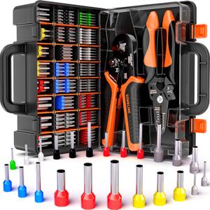 SOMELINE Ferrule Crimping Tool, Ratchet Pliers for AWG24-8 with 23 Sizes Wire End Ferrule Terminals, Quadrilateral Wire Crimp Pliers with Crimp Connectors,Crimp Pliers and Stripper Kit Crimp Connector