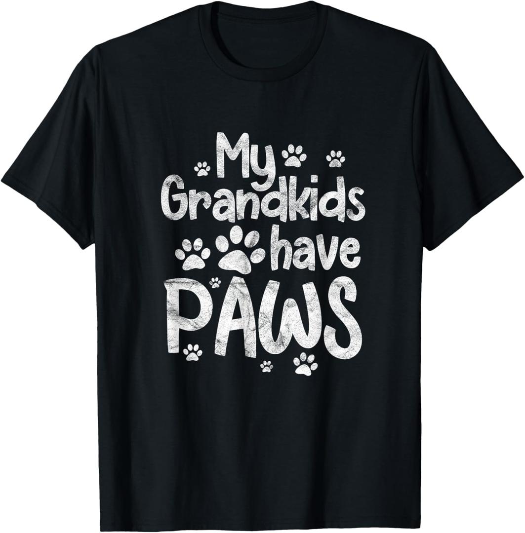 My Grandkids Have Paws Funny Dog Cat Grandma Grandmother T-Shirt, Black, Size XL