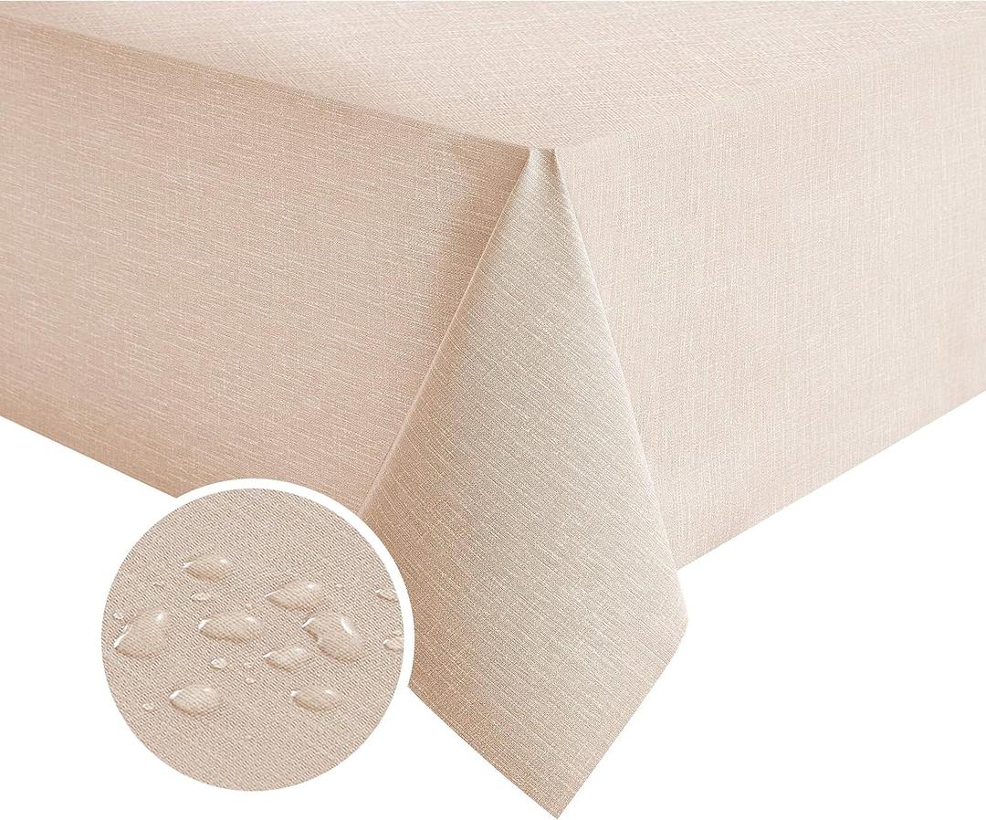 NLMUVW Champagne Vinyl Tablecloth 96 Inch, Beige Heavy Duty PVC Table Cloth Waterproof Wipe Clean Table Cover for Kitchen Dining Picnic, 54 x 96 inch