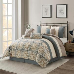 Stratford Park Multi-Color Comforter Sets King Size Bed, 7 Piece, Matching Pillow Shams & Bedskirt