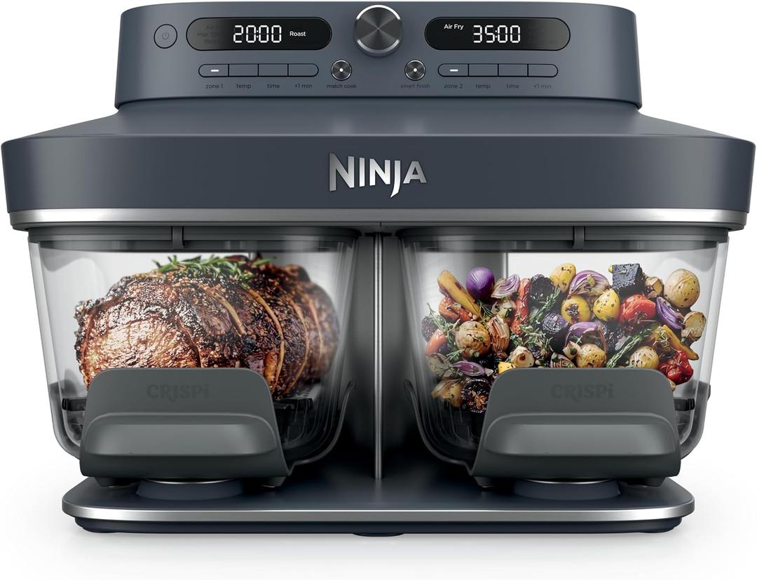 Ninja Crispi DualZone Glass Countertop Air Fryer, Cyberspace, DD101BL1 | 6-in-1, Air fry, bake, dehydrate, max crisp, roast, recrisp, 1785W, 450F max, 2x4Qt glass containers