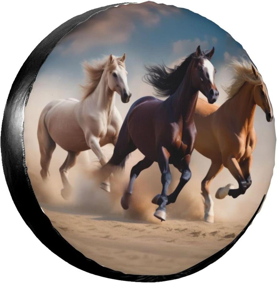 Rv Spare Tire Covers for Rv Trailers Wheel Protectors Tyre Covers Weatherproof and Dustproof Wheel Covers Universal Fit for Trailer Rv SUV Truck Travel Trailers Camper 17" - Horse (17 inch (Tire Diameter 80-83cm/31.5-32.6in)