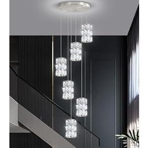 cenozo 6-Lights Modern Crystal Pendant Lights for Kitchen Island LED Dimmable Glam Pendant Lighting Chandelier for Dining Room Hallway Corner Lamp Nickel