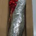 60 Pcs Artificial Christmas Snow Pine Branches with Red Berry Stems, Snowy Faux Greenery Norfolk Pine Cypress Leaves Stems, Berries White Frosted Fake Foliage Pine Needle Picks for Garland Home Decor