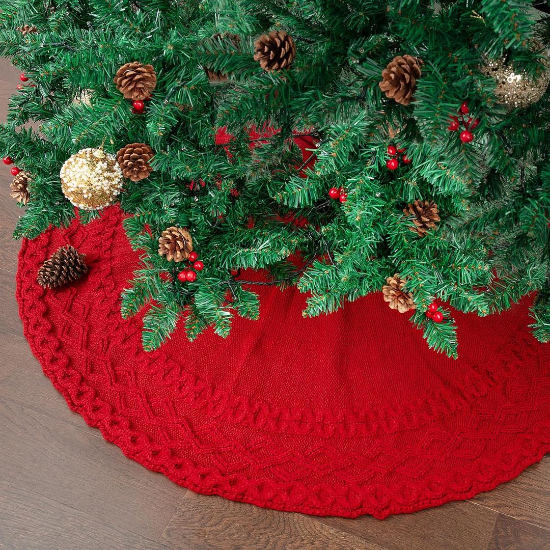 Mr. Pen- Small Christmas Tree Skirt, 24", Red Knitted Christmas Skirt Tree, Xmas Tree Skirt, Red 