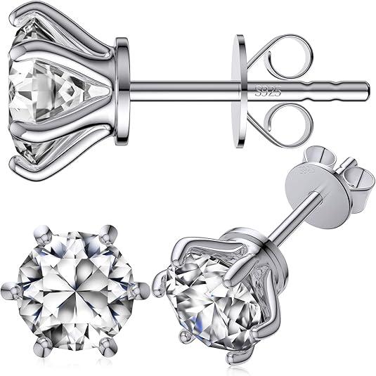 Moissanite Stud Earrings for Women, 18K White Gold Plated S925 Sterling Silver Hypoallergenic Diamond Earring, Lab Grown Diamond Earrings