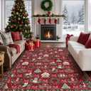 8x10 Christmas Rugs for Living Room Washable Non-Slip Christmas Print Area Rug with Coquette Bow Pattern for Bedroom, Low-Pile Stain Resistan Holiday Carpet for Dining Room Office, Red