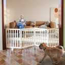 Dog Gate Indoor, Freestanding Dog Fence for The House, Doorways, Hallways,or Stairs,Pet Gate Foldable Wooden,Expandable 24" Height 4 Panels,White