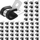 Shimeyao 200 Pcs 3/8 Inch Cable Stainless Steel Pipe Clamps Rubber Coated Cushioned Insulated Wire Clamp for Pipe Fuel Line Hose Cord Tube