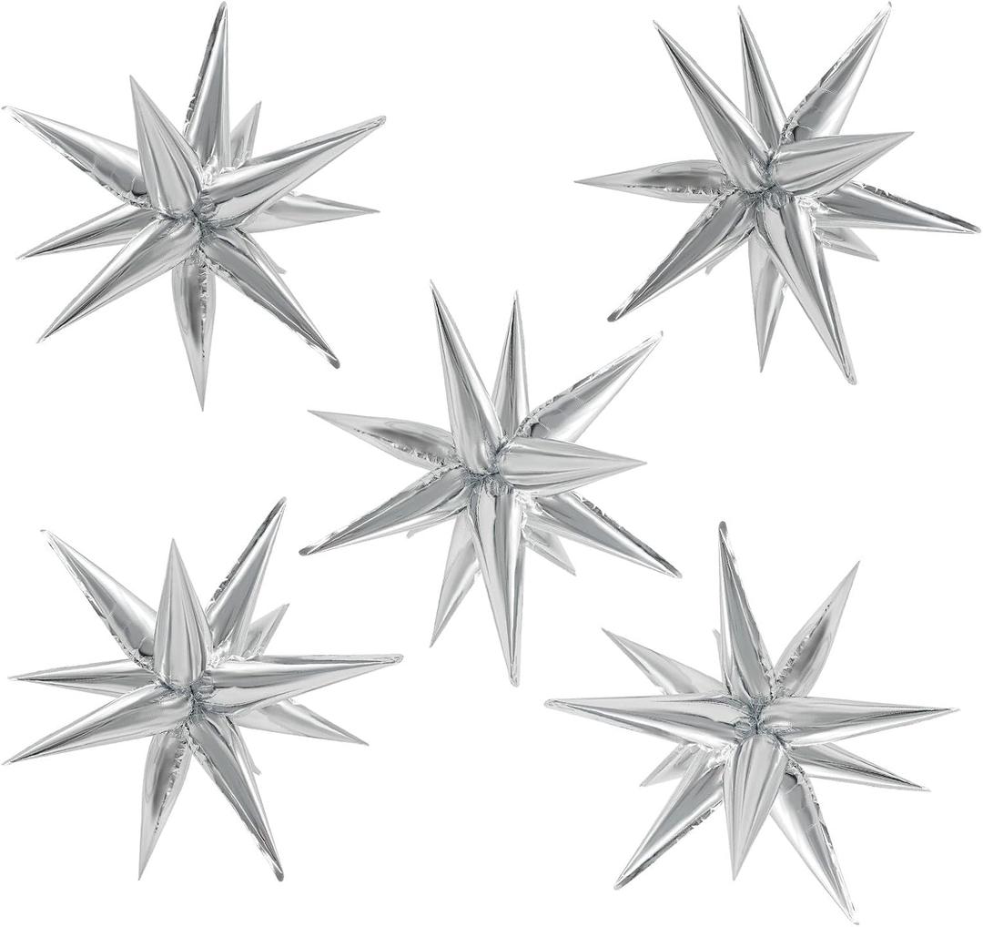 Silver 60 Pcs Star Balloons Explosion 12 Point Cone Balloon,Metallic Mylar Spike Balloons for Party Decor,Weddings,Birthday Anniversary Party Backgrounds