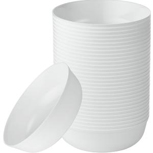 [30 Pack 16 OZ Bowls] Edge Collection White Plastic Party Bowls Premium heavyweight Elegant Disposable Tableware Dishes