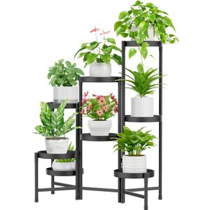 iDavosic.ly Plant Stand Indoor Outdoor, 8 Tier Corner Metal Flower Display Holder Shelf, Folding Tall Orchid Rack for Patio Balcony Porch Garden Living Room House, Black