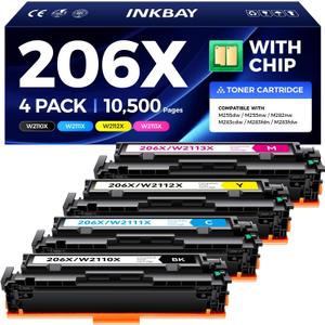 206X Toner Cartridges for HP MFP M283fdw M283cdw M255dw, 206A Compatible Toner Replacement Set for HP Color LaserJet Pro MFP M283 M283fdn M255nw M282nw Printer, 4 Pack High Yield (with Chip-BCYM)