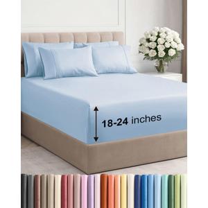 Extra Deep Queen Sheet Set - 6 Piece Breathable and Cooling Sheets - Hotel Luxury Bedding for Women, Men, Kids & Teens - Easy Secure Fit - Soft, Wrinkle Free and Comfy - Extra Deep Pockets - Sky Blue