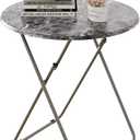 Round Folding TV Tray/TV Trays Dinner Snack Trays Table,Portable Foldable Table Small Sofa Bedside Tables with Light Weight, 17.5 x 17.5 x 26 in(Black Marble) (1pc)