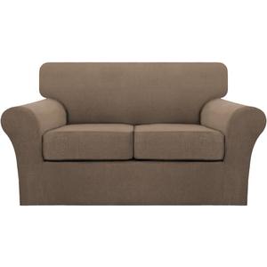 Turquoize 3 Piece Sofa Covers for 2 Cushion Couch Sofa Slipcover Soft Couch Cover for Dogs-Washable Sofa Furniture Cover with 2 Individual Cushion Covers, Thick Jacquard Fabric (Loveseat, Macchiato)