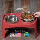 IRIS USA Elevated Dog Bowls Adjustable Stand, Raised Feeding Station with 2 Stainless Steel 64 oz Bowls, Spill Guard, Dual Height 12.25" or 4.63", Made in USA, Red