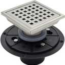 4 Inch Square Shower Floor Drain with Flange,Quadrato Pattern Grate Removable,Food-Grade SUS 304 Stainless Steel,Brushed Nickel