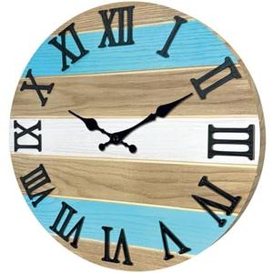 Blue Solid Wood Wall Clocks for Living Room Decor Round Farmhouse Wall Clocks Battery Operated 16 Inches or Large Rustic Wall Clock Silent Non Ticking