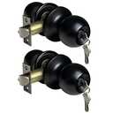 [2 Pack] BESTTEN Keyed Entry Door Knob, Entrance Door Lock, Keyed Different, Standard Ball, Matte Black