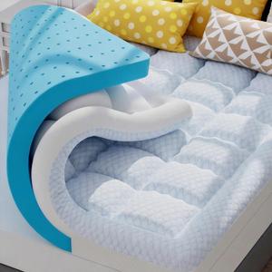 BDEUS 4 Inch Dual Layer Memory Foam Mattress Topper Queen Size, 2 Inch Gel Memory Foam, 2 Inch Cooling Pillow Top Mattress Pad Cover for Back Pain & Hot Sleeper (White)