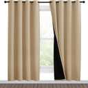 NICETOWN Living Room Completely Shaded Draperies, Privacy Protection & Noise Reducing Ring Top Drapes, Black Lined Insulated Window Treatment Curtain Panels(Biscotti Beige, 2 Pieces, W55 x L78)